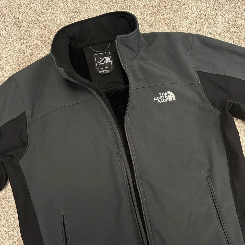 The North Face Men Large Black Gray Softshell Fleece Lined  Zip Jacket Gorpcore